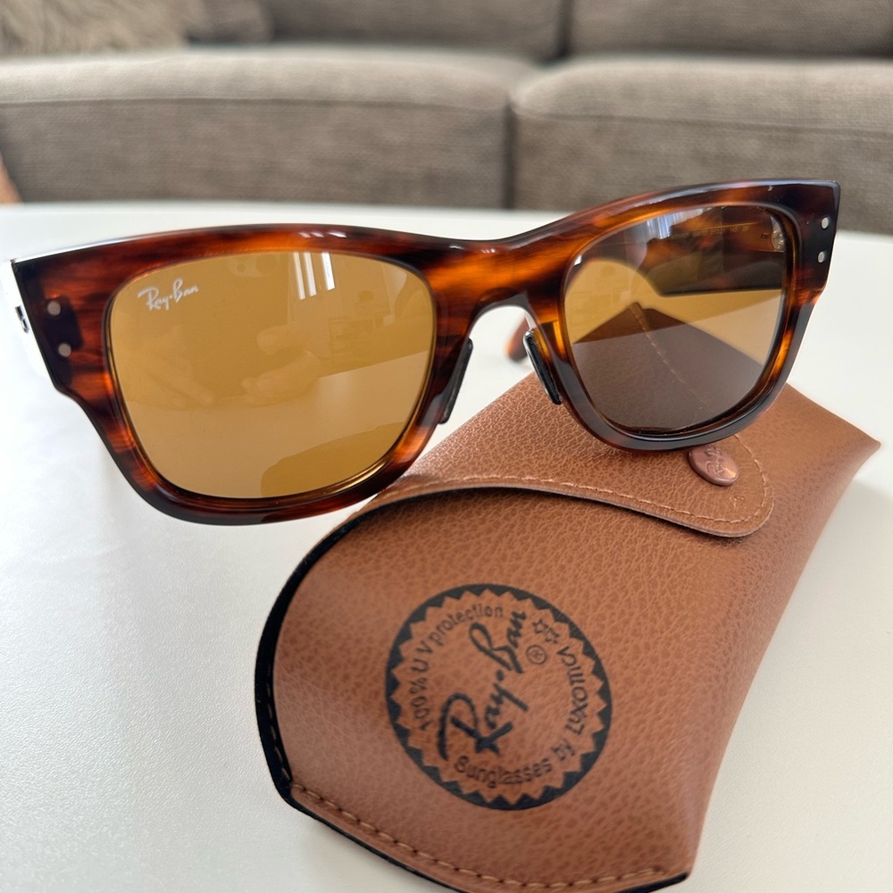 Ray-Ban Mega Wayfarer Sunglasses RB0840S Polished Striped Havana Brown Lenses